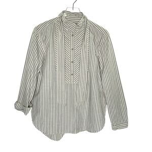 Banana Republic Una Tie Neck Blouse M Light Grounded Stripe Gray 100% Cotton